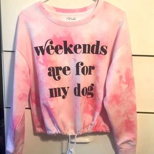 Cropped sweat shirt with tie. Pink tye die